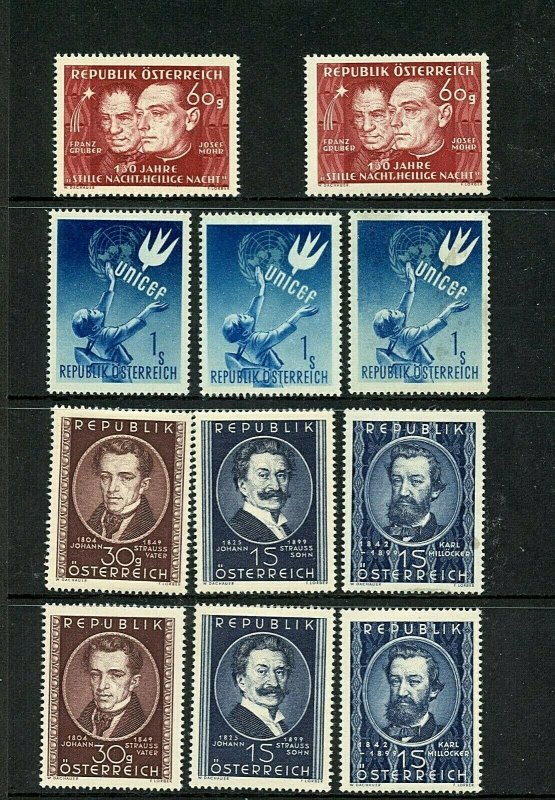 Austria #558 (2) MNH #559 (3) MH, 560-2 (2) MH, F-VF, CV$89.70