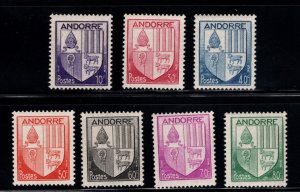 (French) Andorra Scott 78-84 MNH** 1944 Coat of Arms stamp set