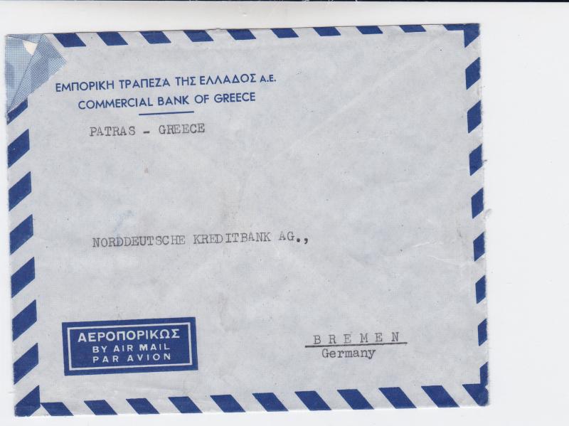 Greece 1954  commercial bank   airmail stamps cover to bremen germany  r19733