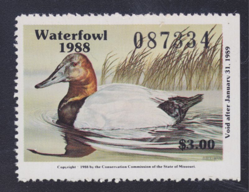 State Hunting/Fishing Revenues - MO - 1988 Duck Stamp - MO-10 - MNH