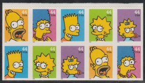 4399-4403, Block of 10 W/PL# S11111 on back. The Simpson's MNH, .44 cent