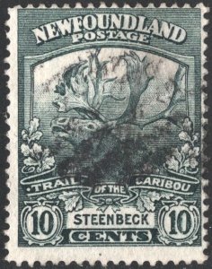 Newfoundland SC#122 10¢ Caribou Head TRAIL OF THE CARIBOU STEENBECK (1919)Used