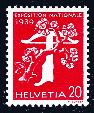 Switzerland 1939 Sc 258a Zu 234z grilled gum MNH