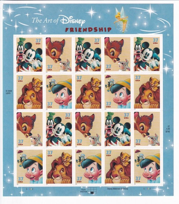 U.S.: Sc #3865-68, Disney Friendship, 37c, Sheet of 20, MNH (3865)