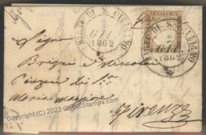 Italy 1862 Sardegna Sc 11 Cover Bagni di San Giuliano Florence G112351