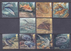 GB Great Britain 3295-3304 SG 360-18 Used 2014 Various Types of Fish Set of 10