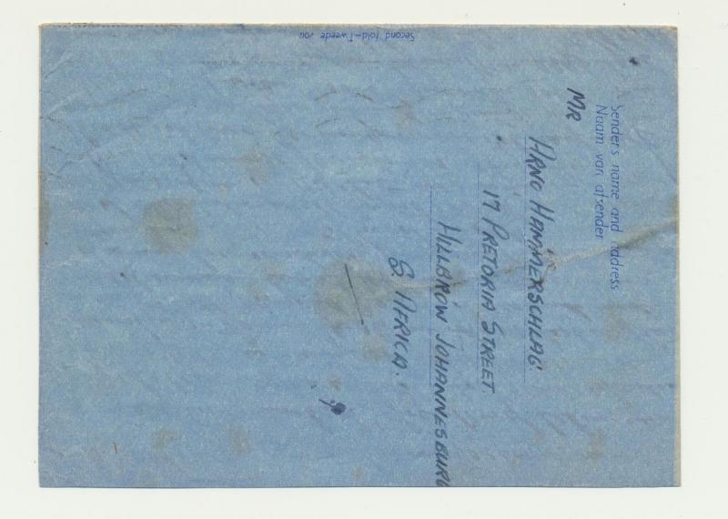 SOUTH AFRICA 1948 AEROGRAMME TO USA, H&G#FG3 KESSLER#5 (SEE BELOW)