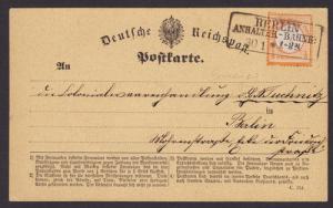 Germany Sc 3 on Early Post Card with Boxed Berlin / Anhalter-Bahne Cancel VF