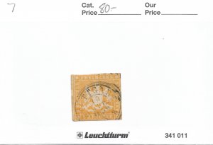 Germany: Wurttemberg Sc #7 used (57490)