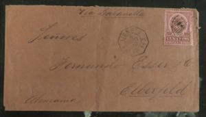 1892 Colombia French Paquebot Cover to Elberfeld Germany Via Barranquilla