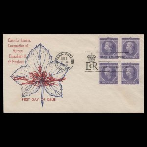 Canada 1953 (FDC) 4c Coronation block, OTTAWA ✔️