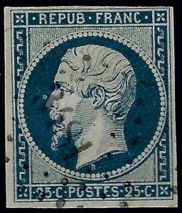 France Sc #11 Used VF hr SCV$40...French Stamps are Iconic!