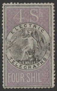 NEW SOUTH WALES 1871 Electric Telegraph 4/- black & mauve, perf 12½. Rare.