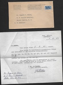 SOUTH AFRICA 1944 OFFICIAL COVER AND LETTER FROM THE POST MASTER AT MAFEKING