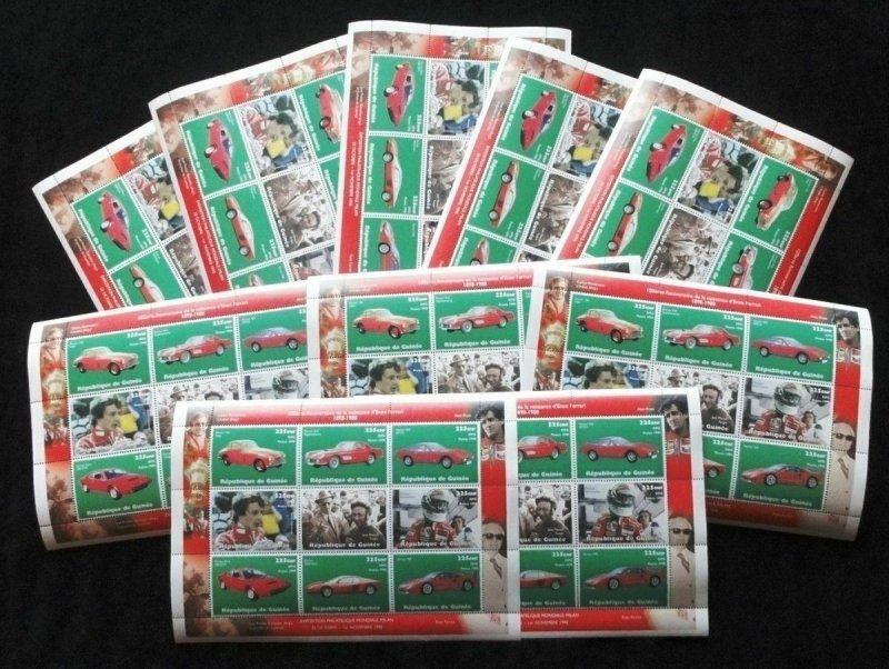 Rep. De Guinee Guinea 1998 ENZO FERRARI CARS 10x MNH Sheets of 9 [D377]