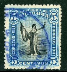 Nicaragua 1912 Liberty 5¢ Blue & Black Sc 299 VFU Q408