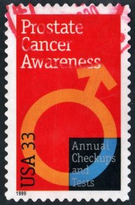 SC#3315 33¢ Prostate Cancer Awareness Single (1999) Used