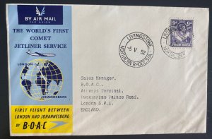 1952 N Rhodesia First Flight Airmail Cover FFC To London England BOAC Jet Liner
