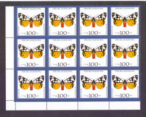 Germany  #B731 MNH 1992 endangered butterflies 100 Pf cornerblock of 12 stamps