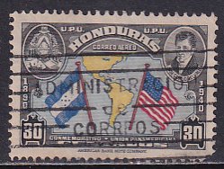 Honduras 1940 Sc C99c J C de Valle Flags Map Americas Airmail Stamp Used