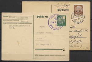 Sudetenland: 1938 Two Cards with Liberation Cancellations Aussig & Pernharz