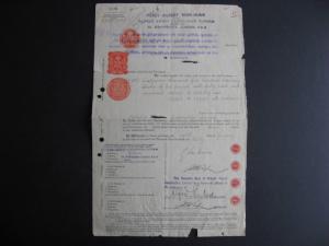 1930 Share transfer document with Palestine stamp duty,GB 10sh embossed revenues 