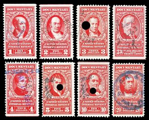 Scott R667//R678 1954 $1.00-$20.00 (un)Dated Red Documentary Revenues Used F-VF