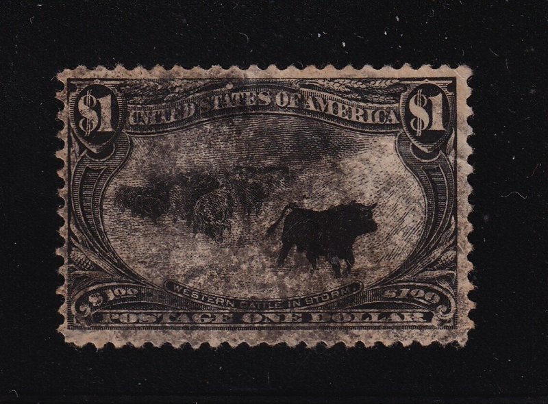 1898 Trans-Mississippi $1 black Sc 292 used single, thin CV $700