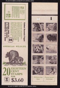 1981 WILDLIFE  BK137 BOOKLET (2 1889a panes) plate number 15 mint