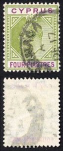 Cyprus SG66 4pi Olive-green and purple Wmk Mult CA Cat 21 pounds