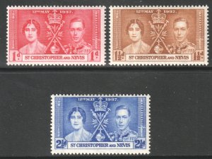 Kitts-Nevis Scott 76/78 - SG65/67, 1937 Coronation Set MH*