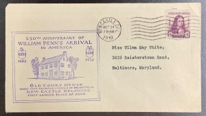 724 1st New Castle Magneta Rubberstamped cachet William Penn FDC 1932