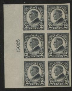 1923 US Stamp #611 2c Mint VF NH Imperf Plate Block of 6 Catalogue Value $125