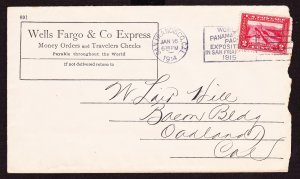 Cover, Scott 398, Wells Fargo & Co Express CC, PPIE Slogan, Roughly Opened