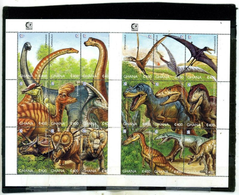 GHANA 1995 PREHISTORIC ANIMALS 2 SHEETS OF 9 STAMPS MNH