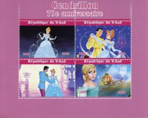 Disney Stamps Chad 2020 CTO Cinderella Cartoons Animation 4v M/S