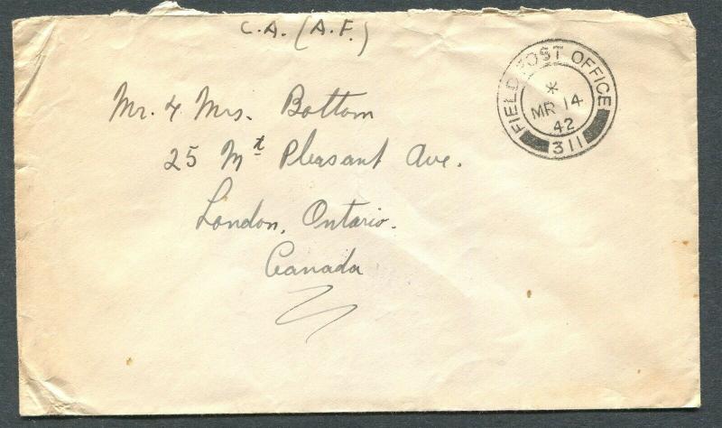 CANADA WWII MILITARY COVER F.P.O. CANCEL