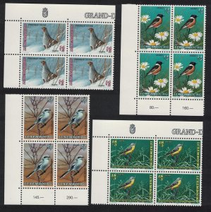 Luxembourg Stonecat Partridge Wagtail Shrike Birds 4v Corner Blocks of 4 1994