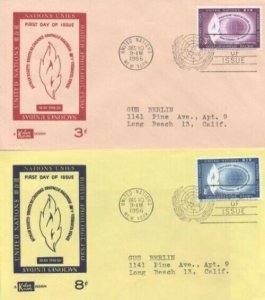 UN #47/48 HUMAN RIGHTS 1956 - Kolor Kover set of 2