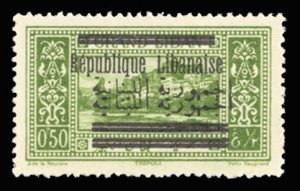 Lebanon #87 (YT 99c) Cat€90, 1928 .50p yellow green, double Arabic overprin...