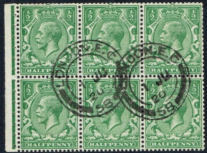 GREAT BRITAIN -  GEORGE V 1912 Booklet pane of six ½d green - 35439