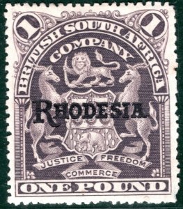 RHODESIA BSACo High Value SG.113 £1 Grey-Purple (1909) Mint Cat £200 GBLUE48