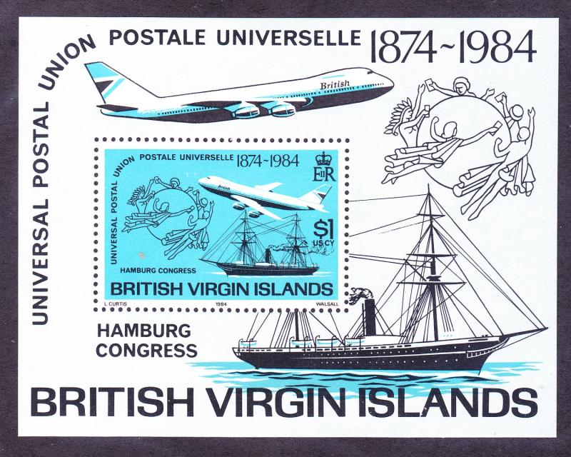 Virgin Islands 470 MNH 1984 UPU Congress Mail Boat & Jet Souvenir Sheet