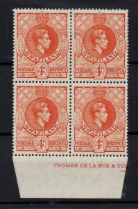 Swaziland KGVI 1938 4d orange LHM Inscription Block SG33A WS31596