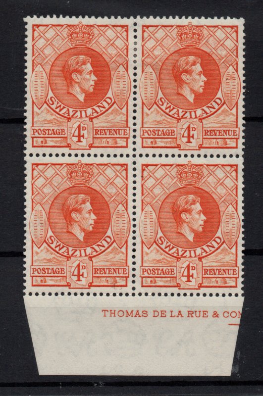 Swaziland KGVI 1938 4d orange LHM Inscription Block SG33A WS31596