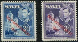 Malta SC# 214, 239 SG# 240, 240a  o/p Self Government 1947 3d MLH