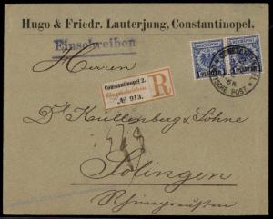 German Turkey 1892 Mi7 MeF Pair Registered Cover Constantinople to Solinge 72806