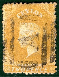 CEYLON QV PENCE ISSUE Classic Stamp SG.64  2d Yellow (c1870) DLR Used SBLUE29