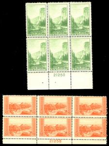 US #740 - 741 1c and 2c Parks PLATE BLOCKS< VF mint never hinged, great color...