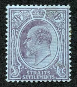 Straits Settlements SG126 8c Wmk Crown CA M/M (hinge remainder) Cat 65 pounds